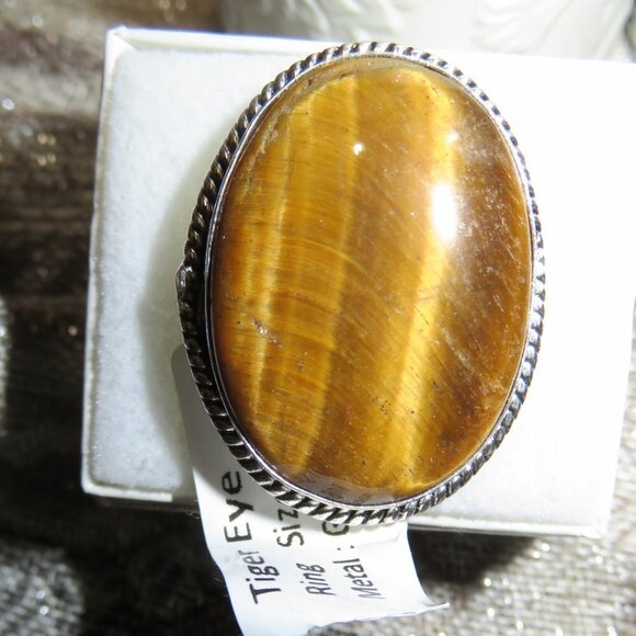 Tigers Eye & German Silver Size 7 RING focus mental clarity anxiety - Picture 3 of 5